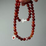 Rosario Sagrado Corazon de Jesus rojo fuego con cruz blanca nacar
