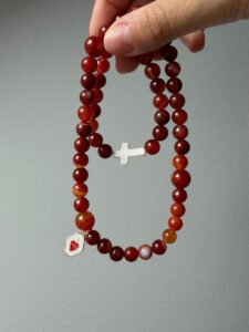 Rosario Sagrado Corazon de Jesus rojo fuego con cruz blanca nacar