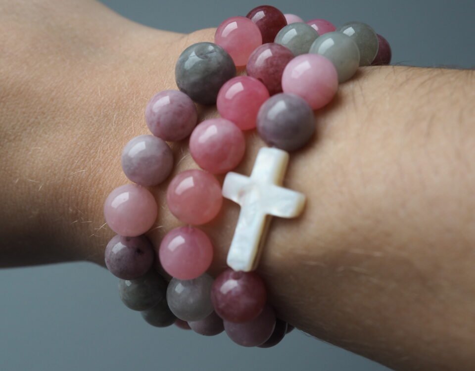 Rosario pulsera Santa Maria Magdalena piedra natural Agnus